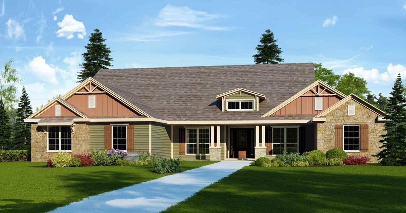 Hillsboro B custom home elevation - 3 Bed / 2 Bath / 2,032 Sq Ft
