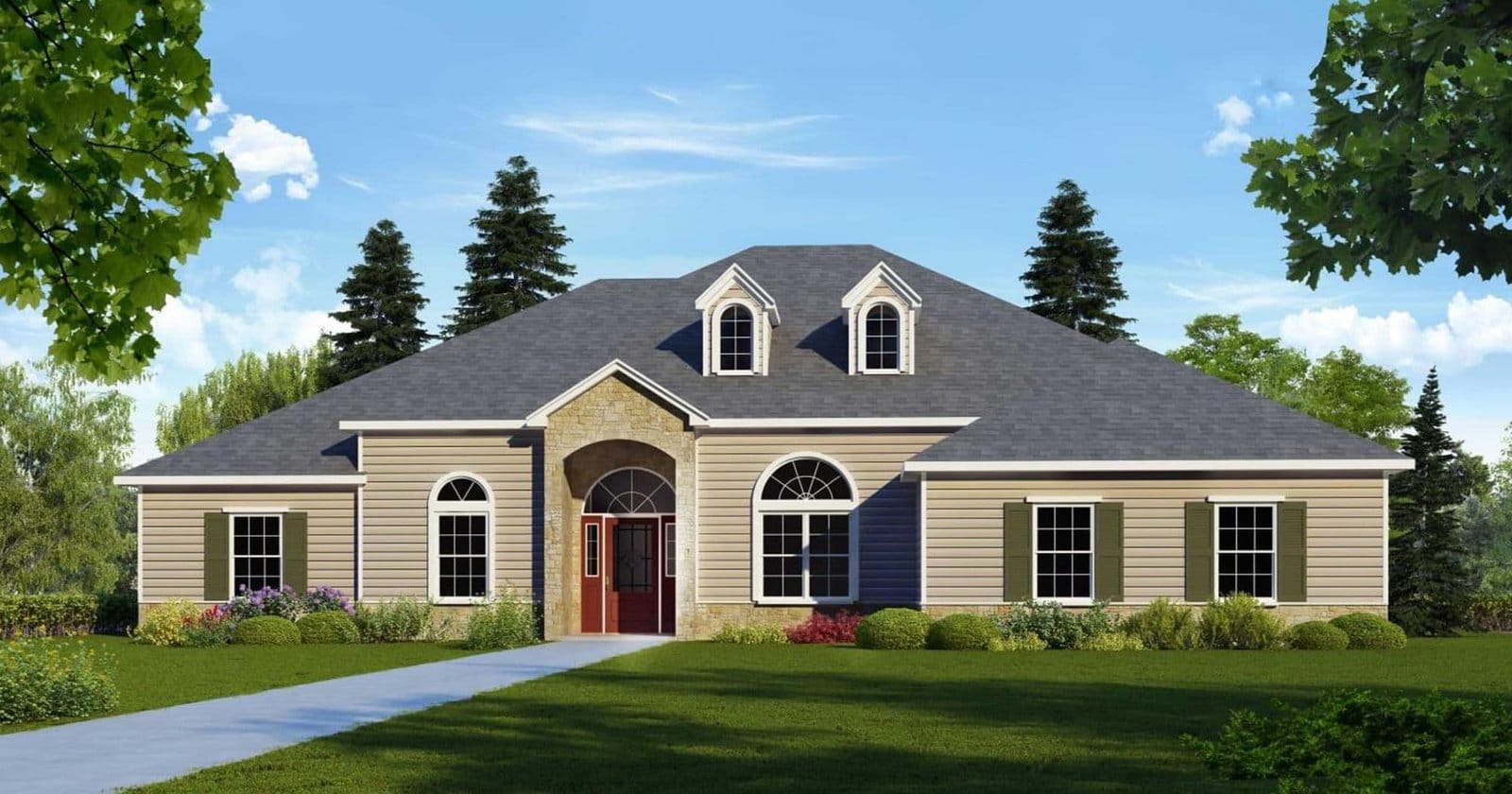 Lafayette custom home elevation - 4 Bed / 3.5 Bath / 2,399 Sq Ft