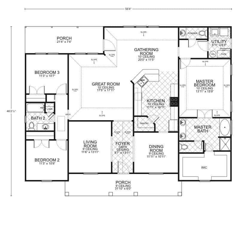Cottage II custom home floor plan - 3 Bed / 2.5 Bath / 2,162 Sq Ft